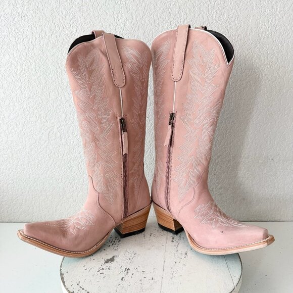 Lane Gallatin Womens Cowboy Boots 7.5 Pink Cowgirl Western Mid Calf Pointed Toe - Picture 9 of 13